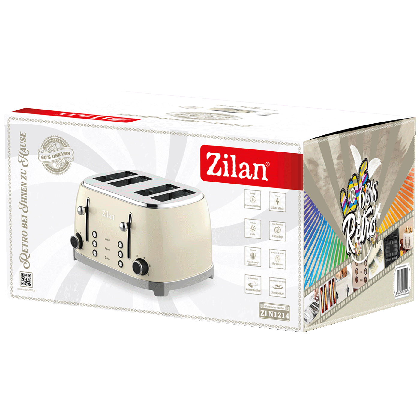 Zilan Toster, 4 otvora za kruh, 6 nivoa grijanja, 1500W, Retro - ZLN1214-1