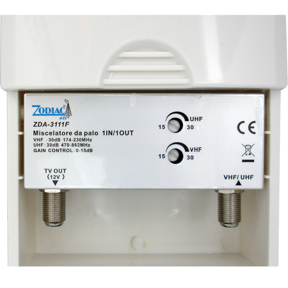 ZODIAC Pojačalo antensko, 1 ulaz 1 izlaz, 15/30dB - ZDA-3111F-3