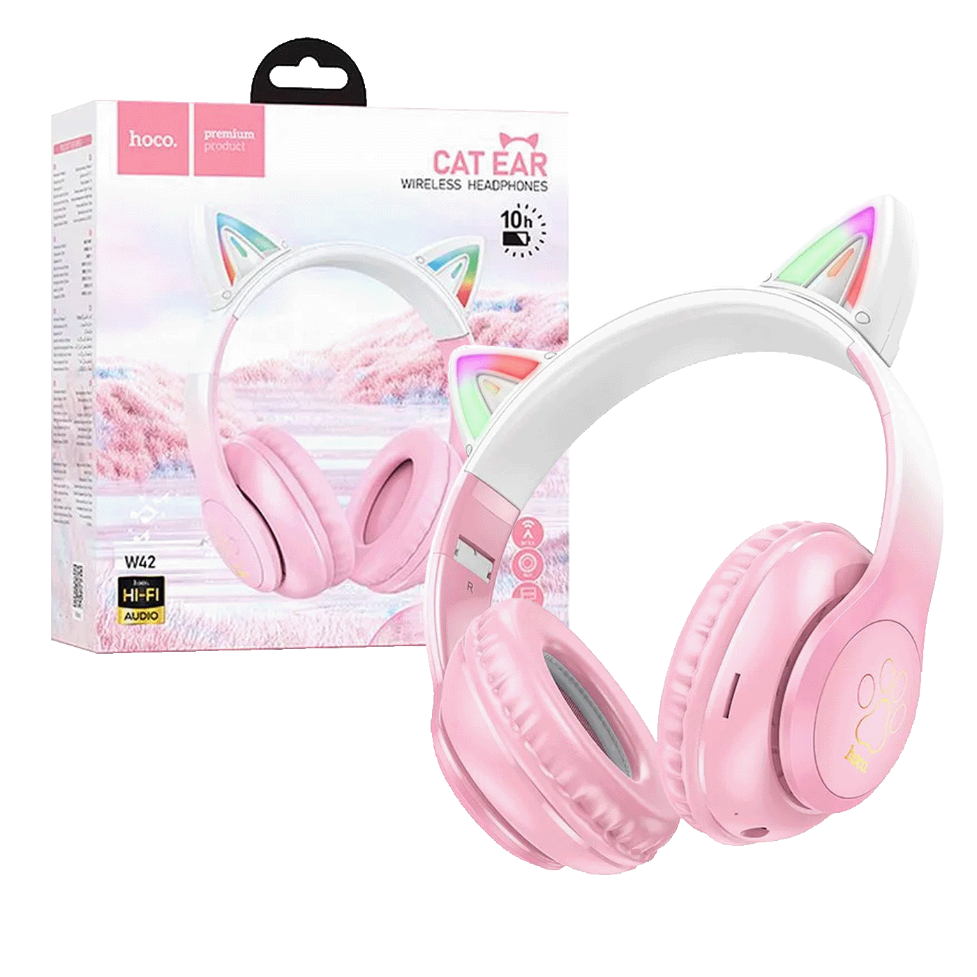 hoco. Slušalice bežične sa mikrofonom, Bluetooth - W42 Cat Ears, Cherry Blossom-0