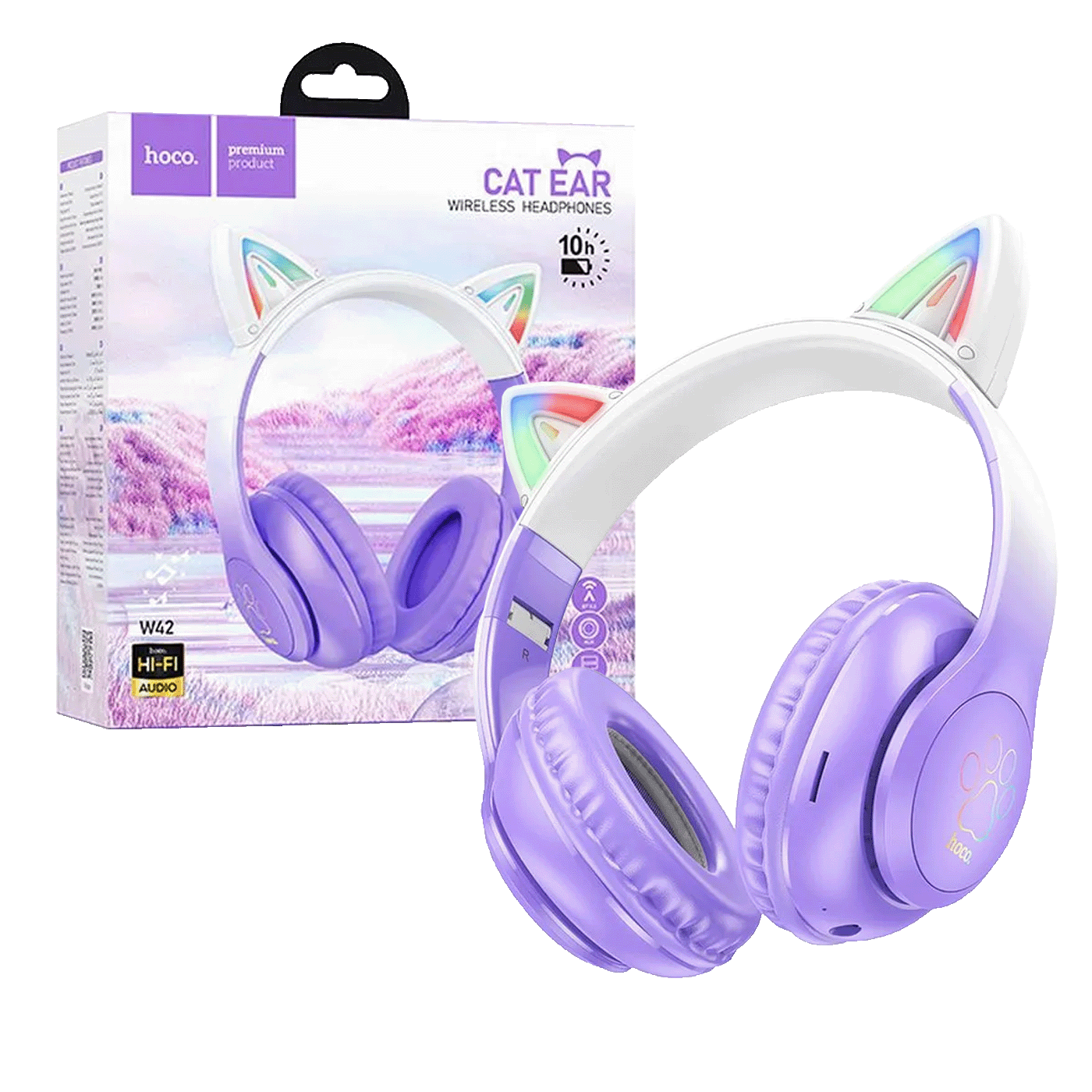 hoco. Slušalice bežične sa mikrofonom, Bluetooth - W42 Cat Ears, Purple Grape-0