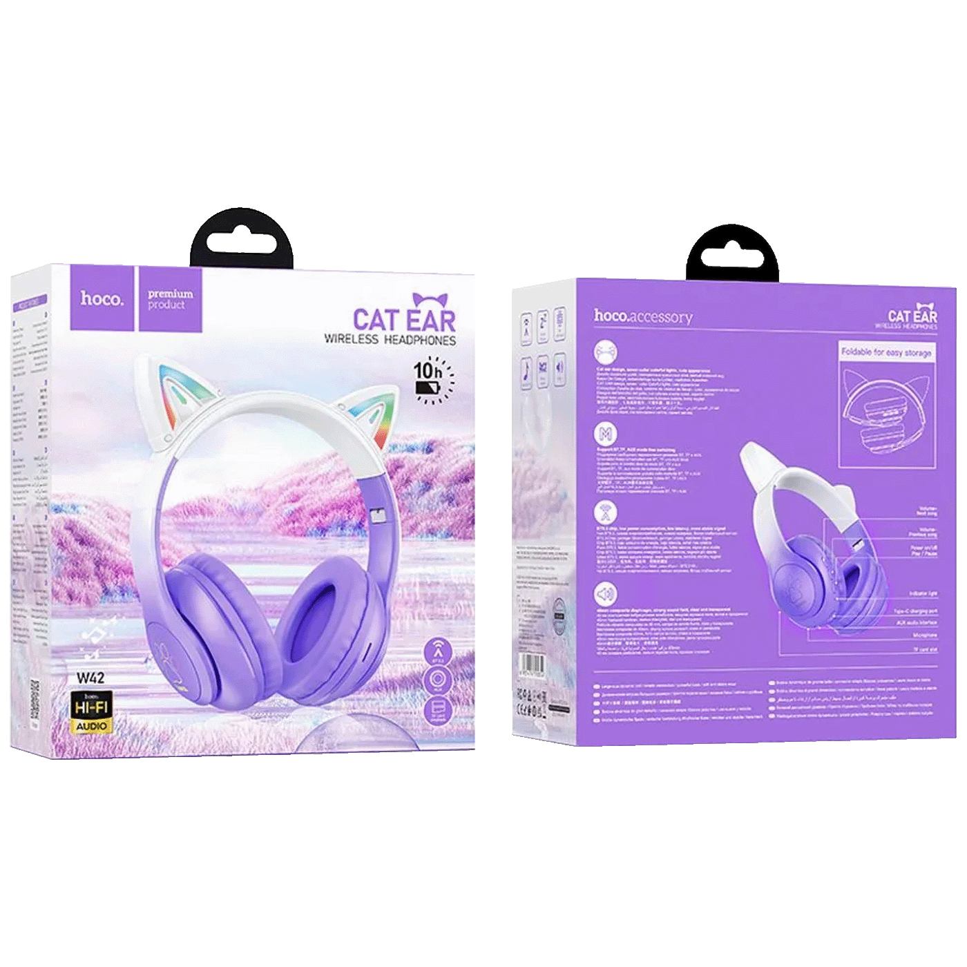 hoco. Slušalice bežične sa mikrofonom, Bluetooth - W42 Cat Ears, Purple Grape-2