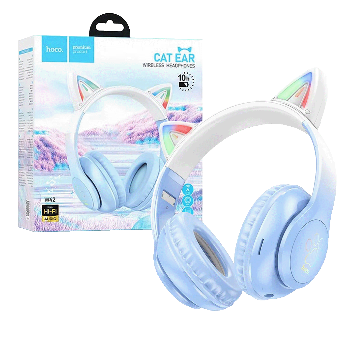 hoco. Slušalice bežične sa mikrofonom, Bluetooth - W42 Cat Ears, Crystal Blue-0
