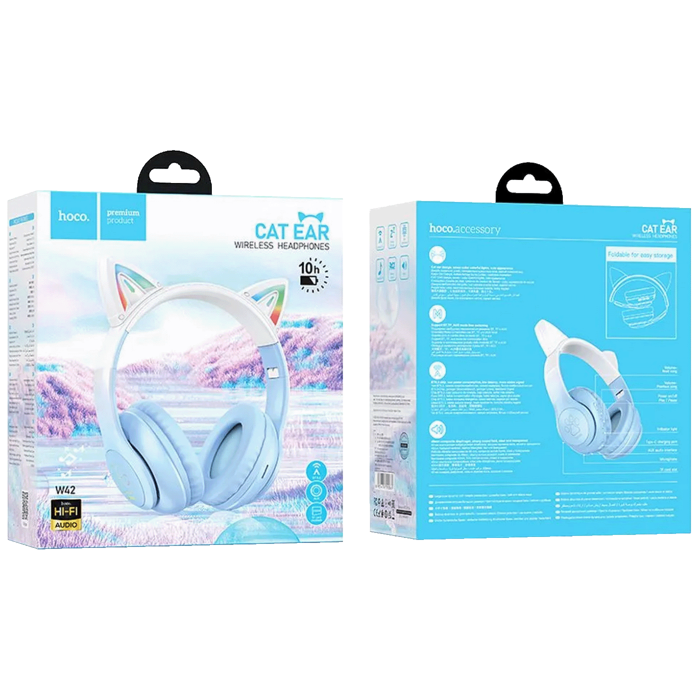 hoco. Slušalice bežične sa mikrofonom, Bluetooth - W42 Cat Ears, Crystal Blue-2
