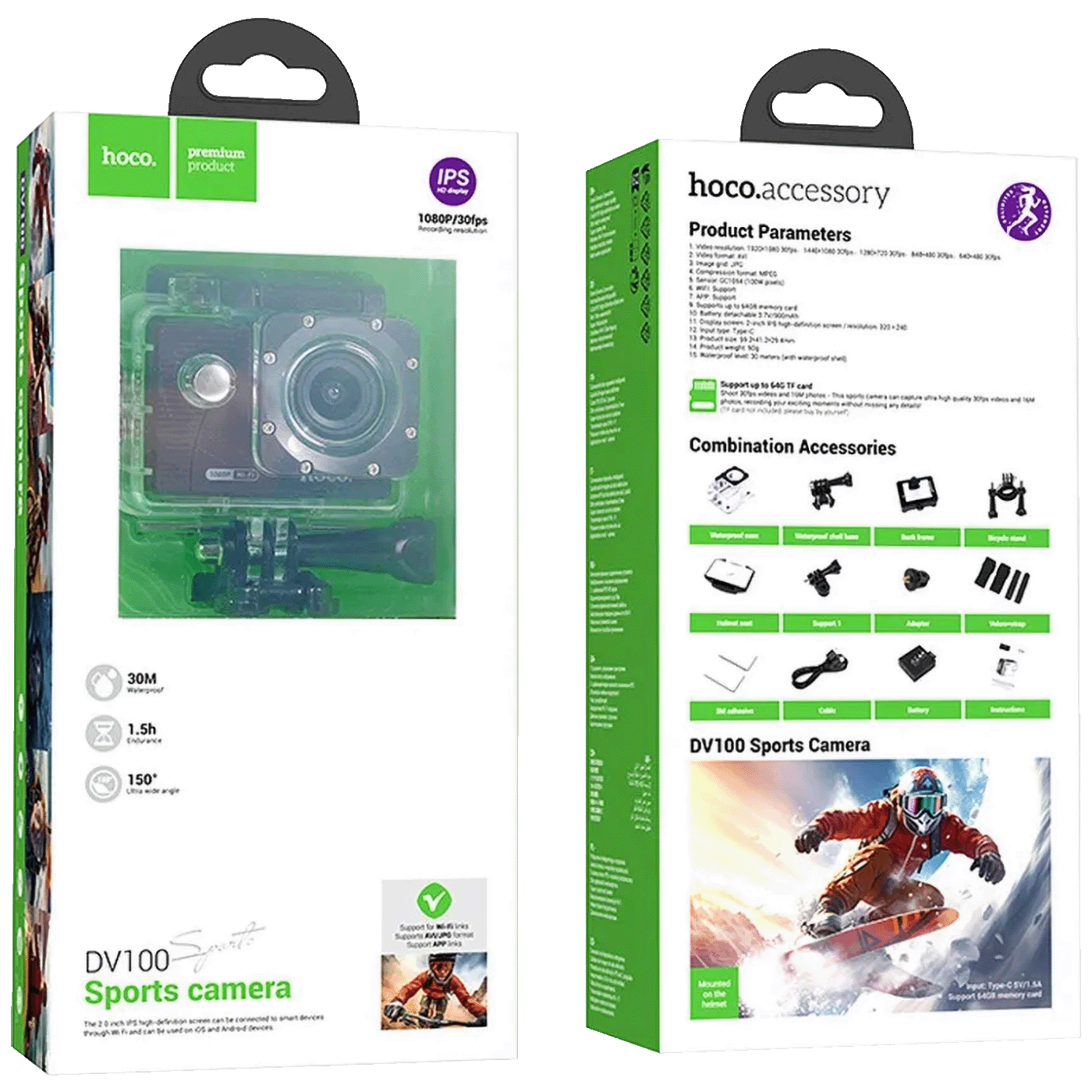 hoco. Sportska kamera, 2" IPS LCD, FullHD, WiFi, microSD - DV100-6