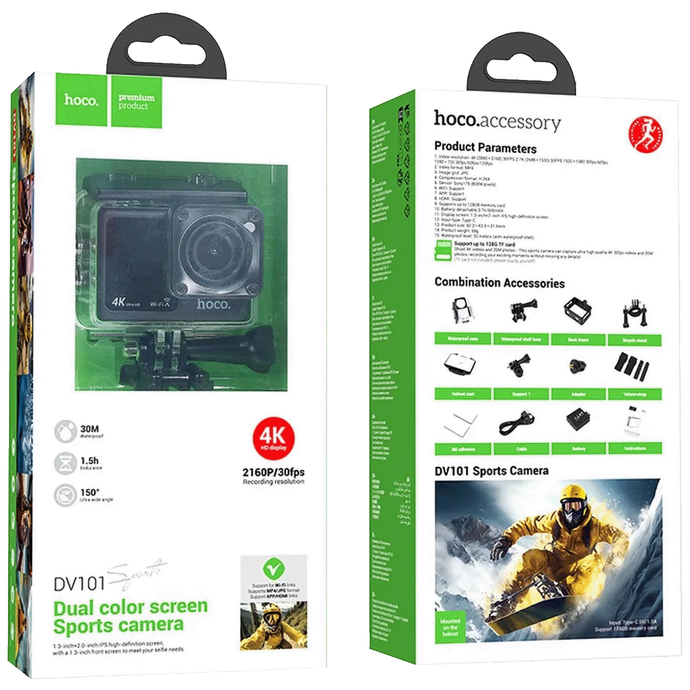 hoco. Sportska kamera, 1.3"/ 2" IPS LCD, 4K UHD, WiFi, microSD - DV101-6