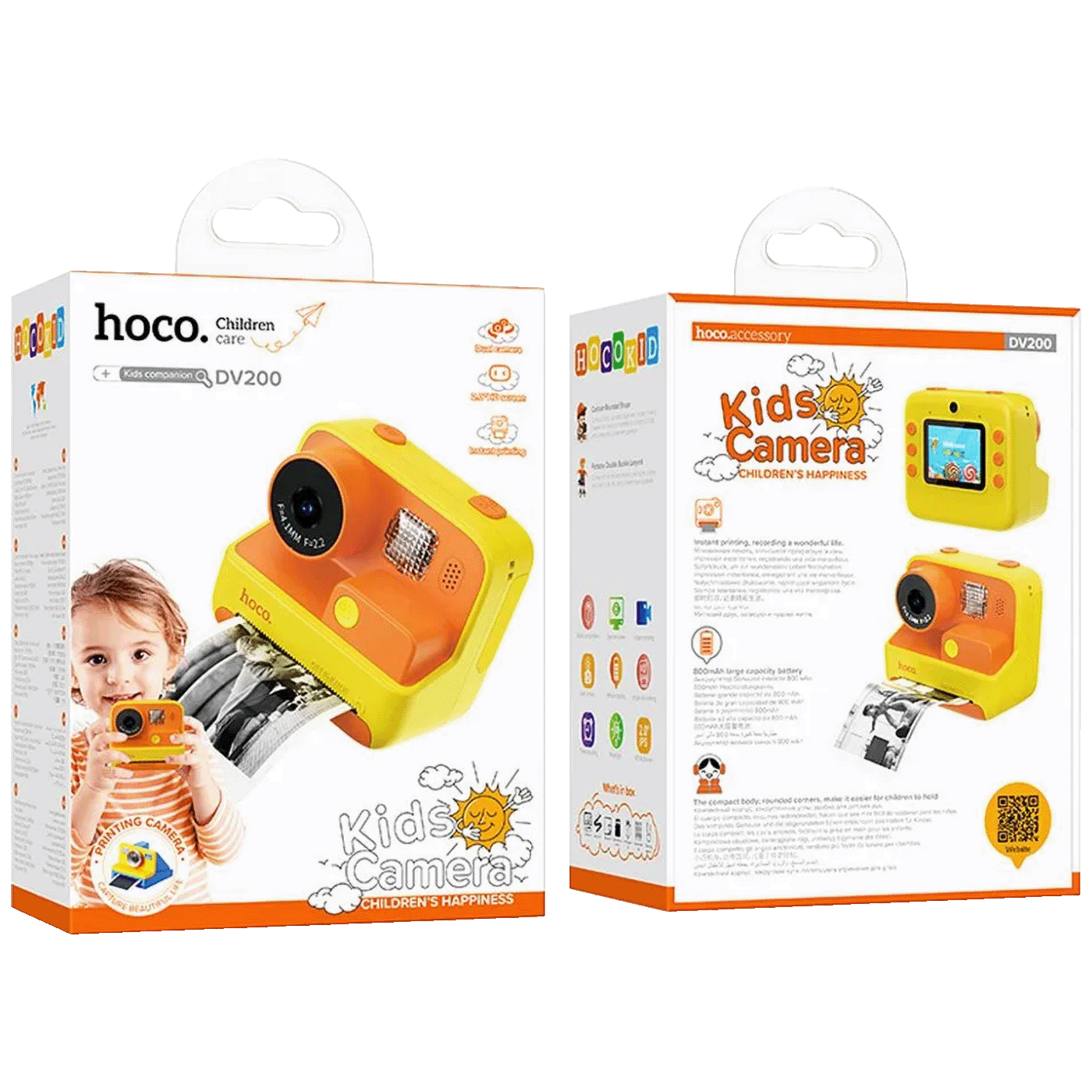 hoco. Dječja kamera sa printerom, 2" IPS LCD, 720p, microSD - DV200 Yellow-2