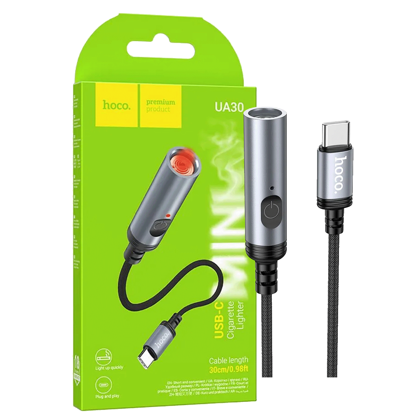 hoco. Upaljač za cigarete sa USB type C kabelom - UA30 type C-0