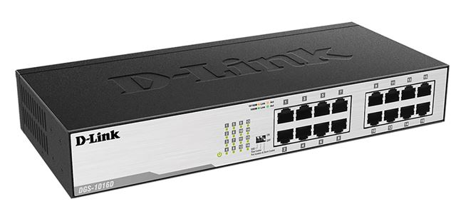 Switch D-LINK DGS-1016D/E (16 x 10/100/1000 Mbit, desktop, fiksna konfiguracija, 1U, Layer 2)
