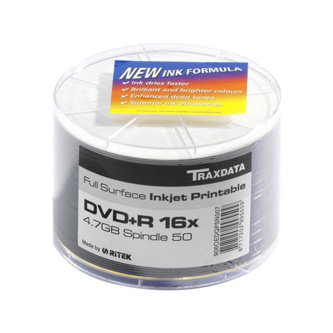 DVD-R TRAXDATA 4,7GB (spindle 50 kom, brzina 16x, bijeli premaz, printabilni)