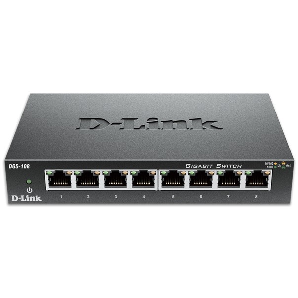 Switch D-LINK DGS-108/E (neupravljivi, 8x10/100/1000Mbps portova, metalno kućište, vanjsko napajanje)-1