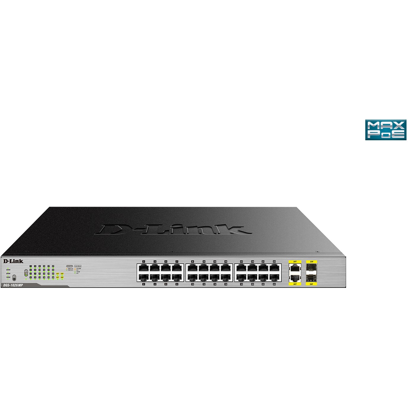 Switch D-LINK DGS-1026MP (24x 10/100/1000BASE-T ports, 2x 10/100/1000BASE-T/SFP combo ports, rackmount, Layer 2, unamanaged)-1