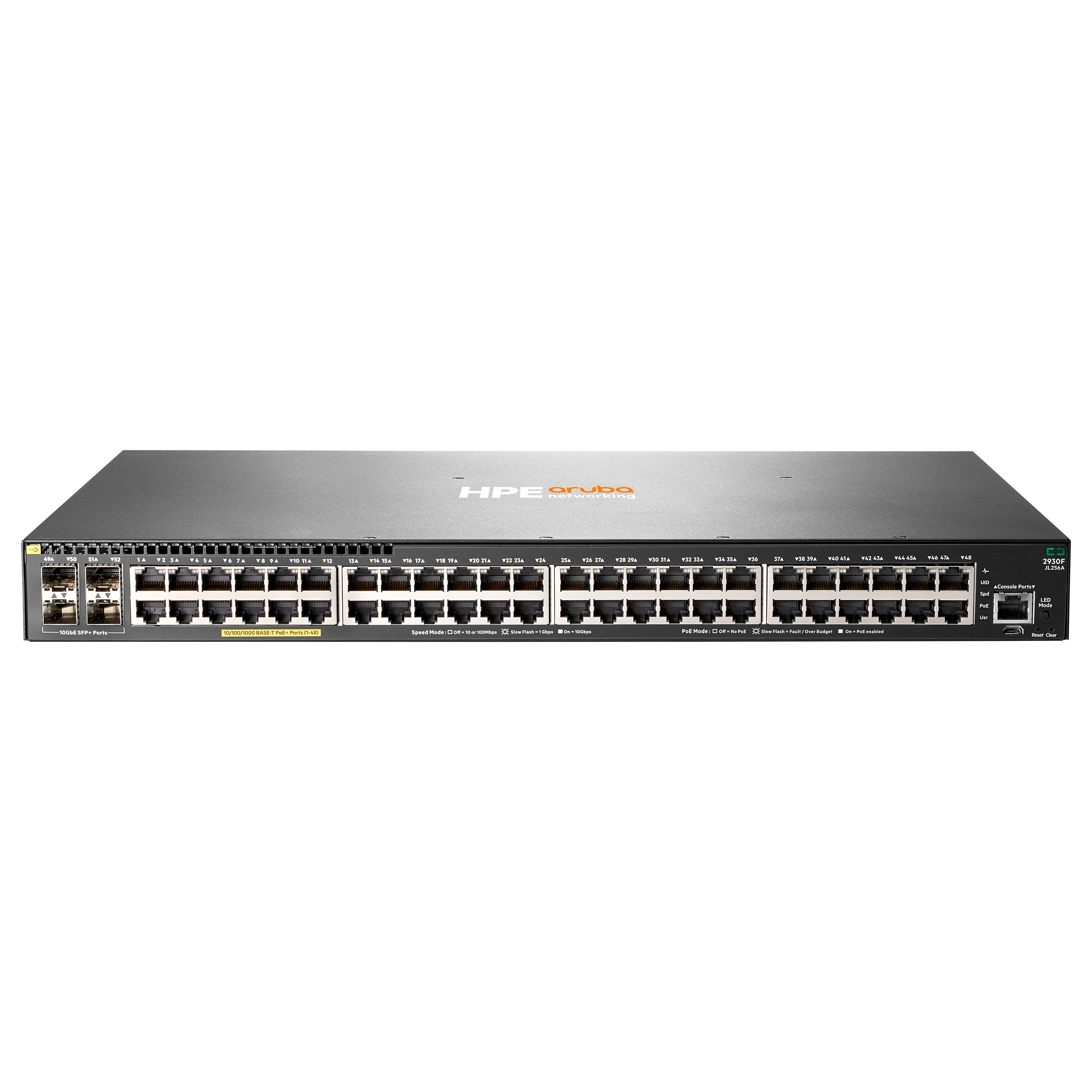 Prekidač HPE SWITCH ARUBA 2930F (48 RJ-45 autosensing 10/100/1000 PoE+ ports, 4 SFP+ 1/10GbE ports, managed, rackmount, 1U, layer 3)-1