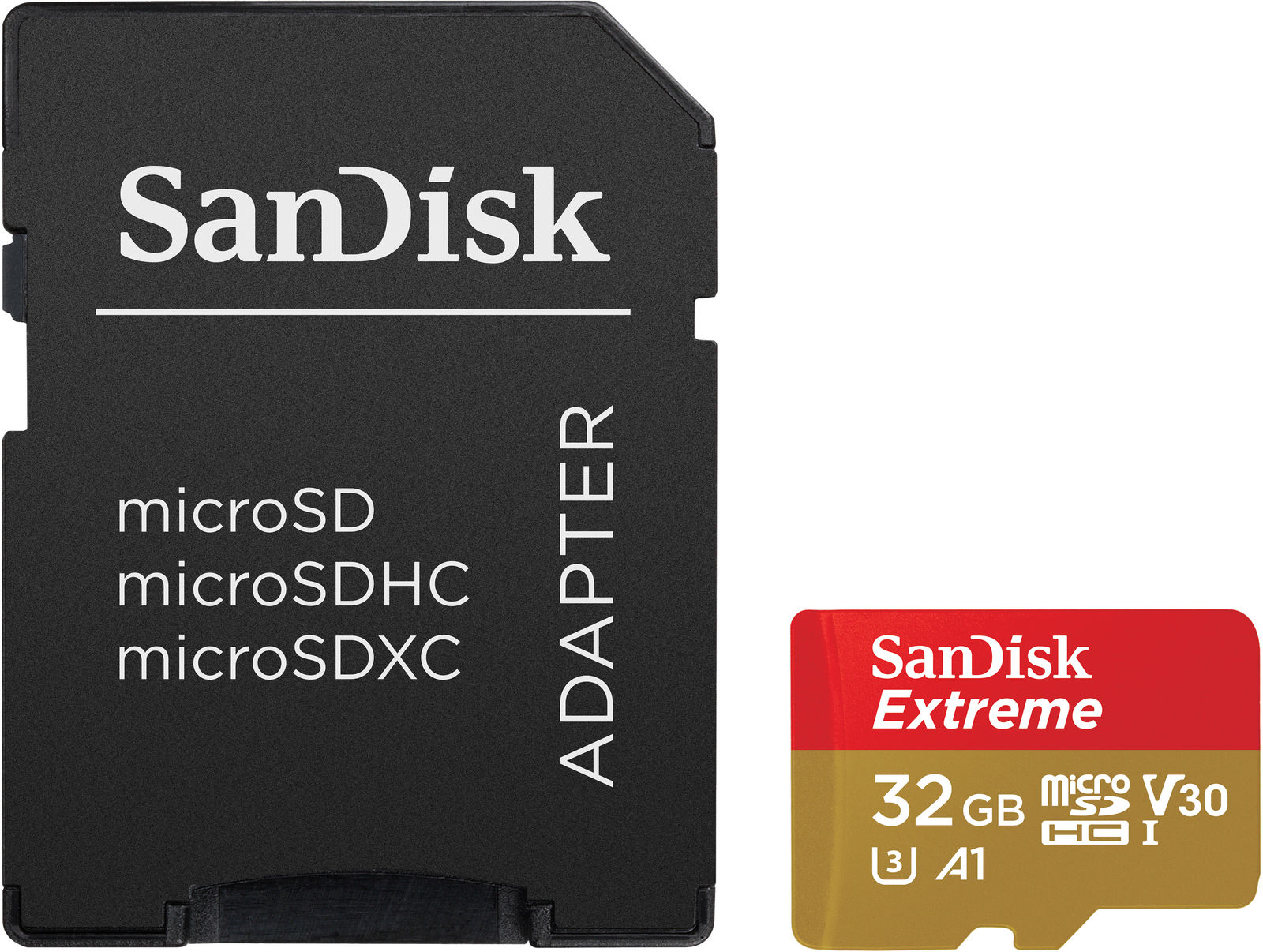 Memorijska kartica Micro SDHC Extreme SanDisk 32 GB + SD adapter za akcijske sportske kamere (brzina čitanja: 100 MB/s, A1, C10, V30, UHS-I, U3)-1