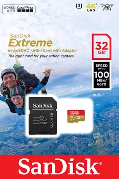 Memorijska kartica Micro SDHC Extreme SanDisk 32 GB + SD adapter za akcijske sportske kamere (brzina čitanja: 100 MB/s, A1, C10, V30, UHS-I, U3)-2