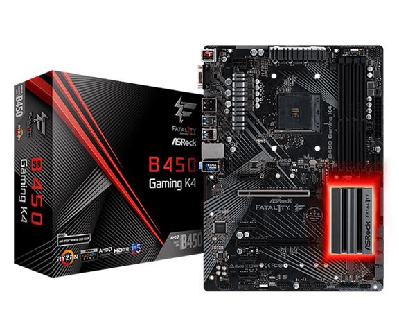 MOTHERBOARD ASROCK B450 GAMING K4 (am4, amd b450, ddr4, 4 utora, 64 gb max. memorije, 2133-3200 mhz, pcie 3.0 x16 1, sata3 6, raid 0,1, 8-kanalni audio, 1x 10/100/1000 ethernet, display port 1, usb 2.0 2, atx, m.2 2, usb 3.1 6)-0