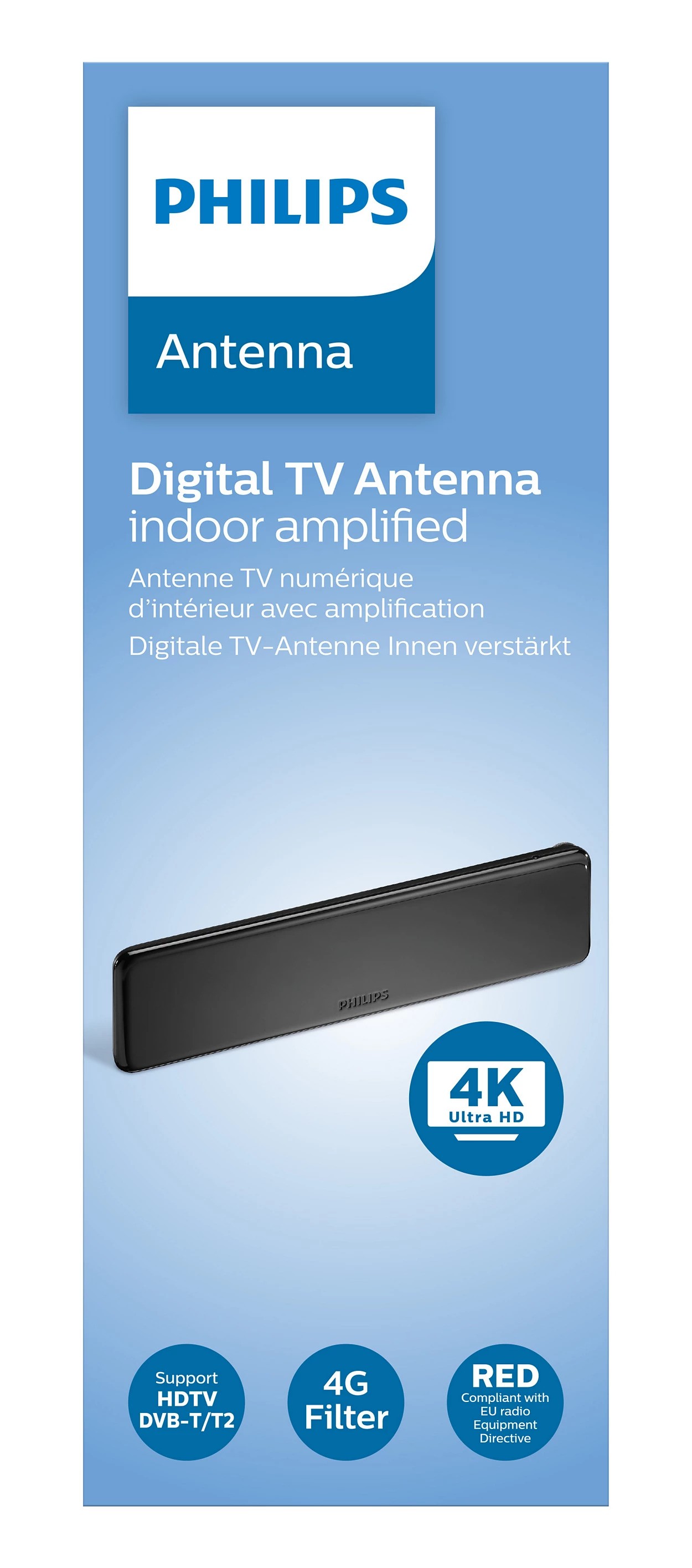 Antenna PHILIPS SDV5225/12 (unutarnja, pojačanje 38 dB, 1,8 m koaksijalni kabel, 3G/4G filter, DVB-T/T2 ready)-1