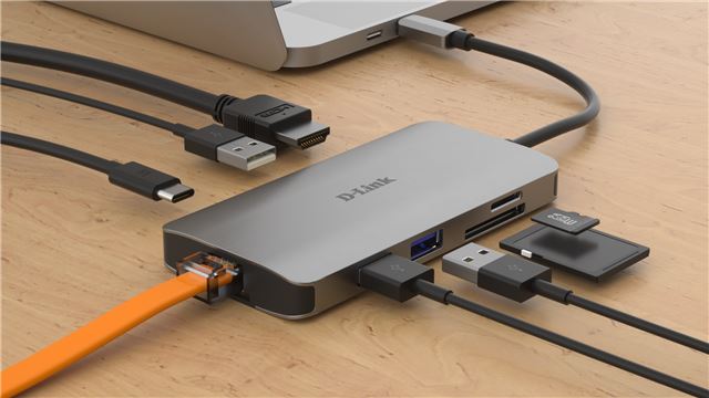 USB-C Hub D-LINK DUBM810 (8-in-1, HDMI/Ethernet/Card Reader/Power Delivery, 3x USB 3.0, 4K @ 30Hz)