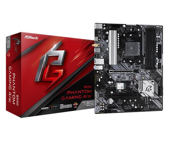 MOTHERBOARD ASROCK B550 PHANTOM GAMING 4/AC (am4, ddr4, 4 utora, 2133-4133 MHz, pci-e 3.0 x16 1, sata3 4, raid 0,1, 8-kanalni audio, 1x 10/100/1000 ethernet, usb 3.1 6)-0