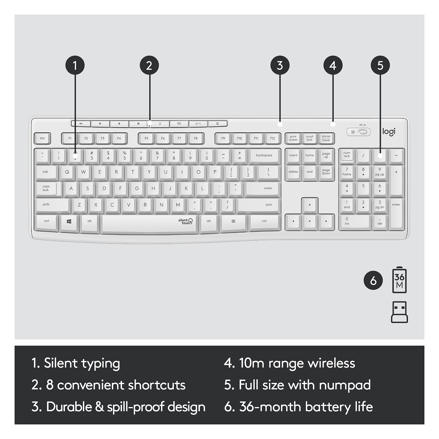 Desktop komplet bežični Logitech MK295 Bijeli-9