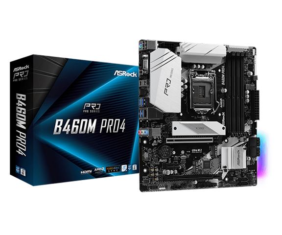MBO ASROCK B460M PRO4 (lga 1200, intel b460, ddr4, 4 utora, 128 gb, takt 2133 - 2933 mhz, pci 3.0 x16 1, sata3 6, raid 0,1,5, 8-kanalni audio, d-sub 1, hdmi 1, dp 1, rj45 1, m.2 2, usb 3.2 5)-0