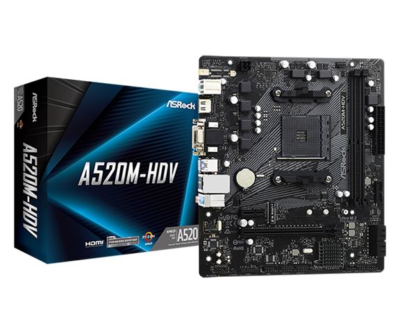 Matična ploča ASROCK A520M-HDV (AM4, DDR4/4733+(OC), PCIe, VGA/DVI-D/HDMI, S-ATA3, USB3.2, mATX)-2