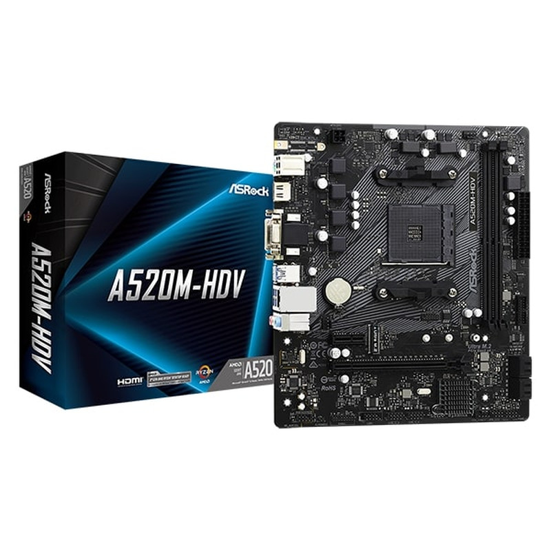 Matična ploča ASROCK A520M-HDV (AM4, DDR4/4733+(OC), PCIe, VGA/DVI-D/HDMI, S-ATA3, USB3.2, mATX)-6