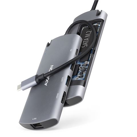 USB HUB AXAGON HMC-6M2 2xUSB3.2, USB-C PD(100W), HDMI, gLAN, M.2 SATA-0