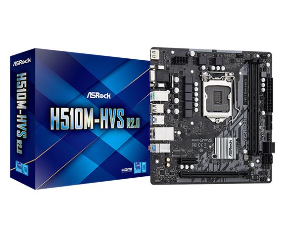 MBO ASROCK H510M-HVS R2.0 (socket 1200, intel h510, ddr4, broj utora 2, max. memorije 64 gb, takt memorije 2133 - 3200 mhz, pcie 3.0 x16 1, pcie x1 1, sata3 4, 8-kanalni audio, d-sub 1, hdmi 1, rj45 1, usb 3.2 2)-0