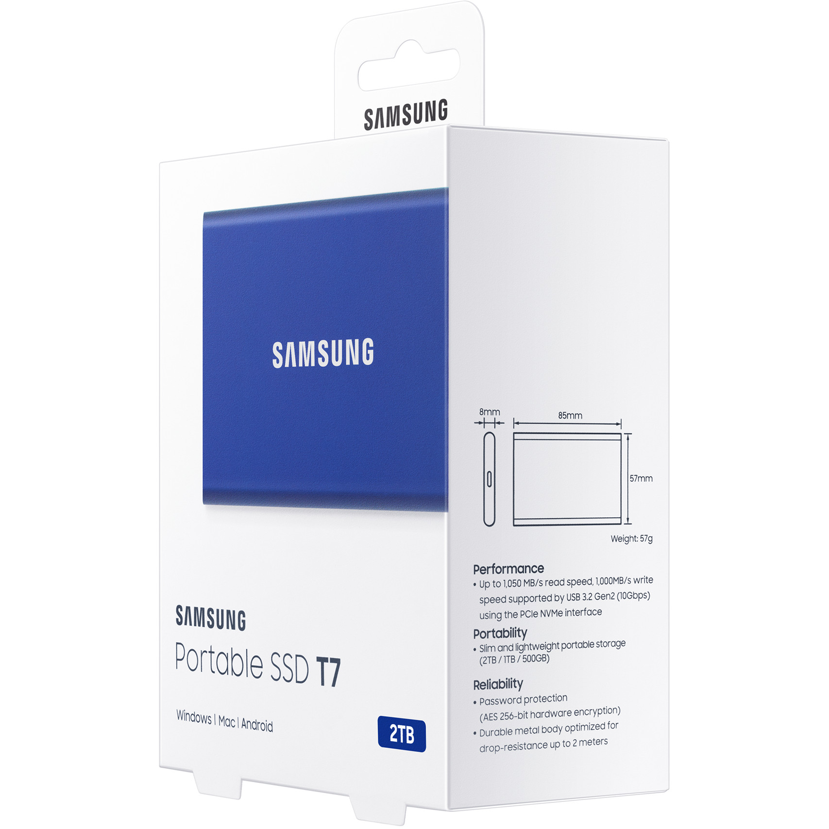 Eksterni SAMSUNG SSD T7 2TB USB 3.2/ 1050/1000 MB/s, uključeni kabeli USB Type C-to-C i Type C-to-A/ indigo plava EAN: 8806090312403-8