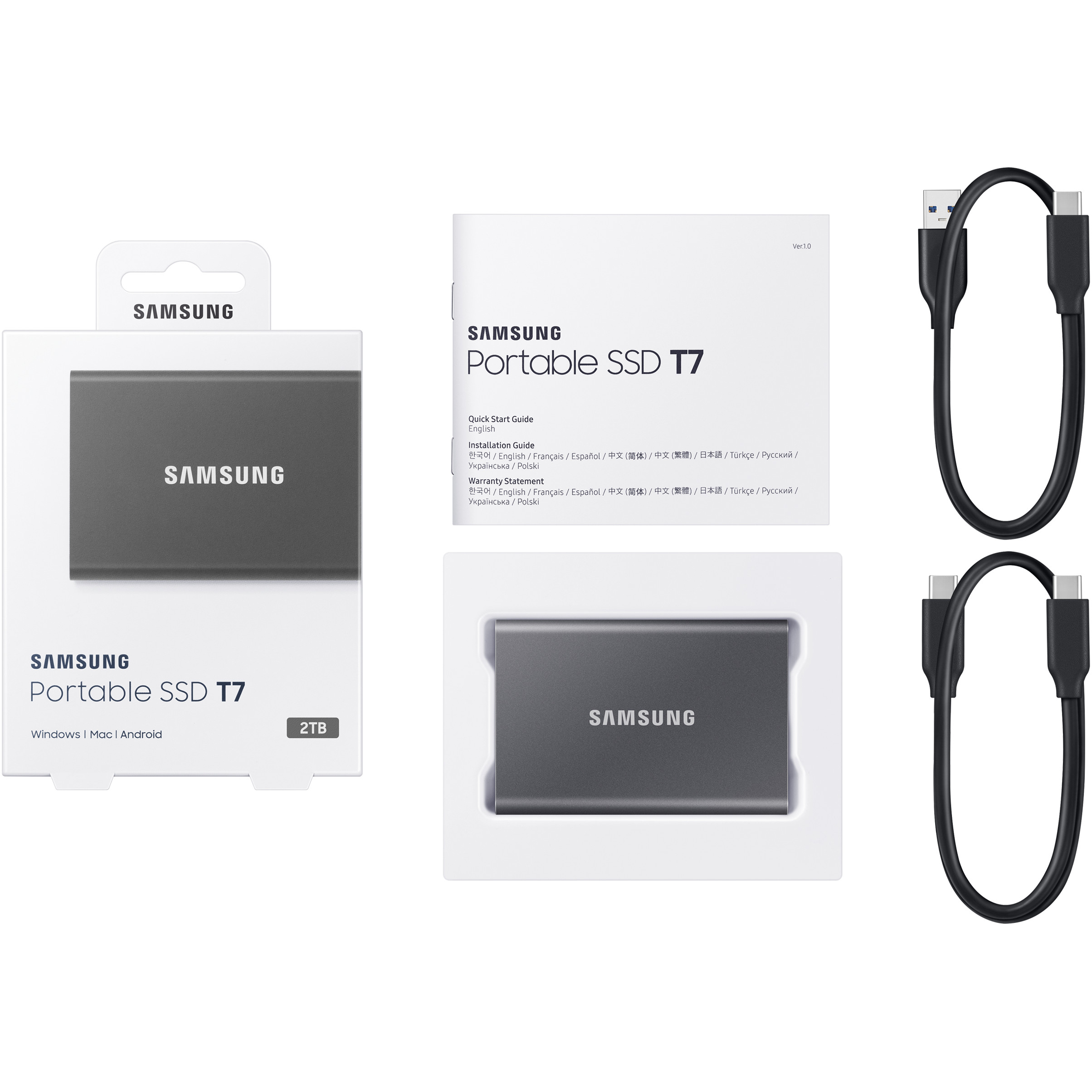 Eksterni SAMSUNG SSD T7 2TB USB 3.2 1050/1000 MB/s, uključeni kabeli USB Type C-to-C i Type C-to-A/ siva/ EAN: 8806090312380-7