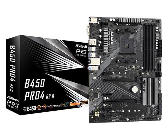 MBO ASROCK B450M PRO4-F R2.0 (am4, amd b450, ddr4, 128 gb, 2133 - 3200 mhz, pci 3.0 x16 1, pci x4 1, pci x1 1, sata3 4, raid 0,1,8-kanalni audio, d-sub 1, hdmi 1, dp 1, rj45 1, m.2 2, usb 3.2 5)-0