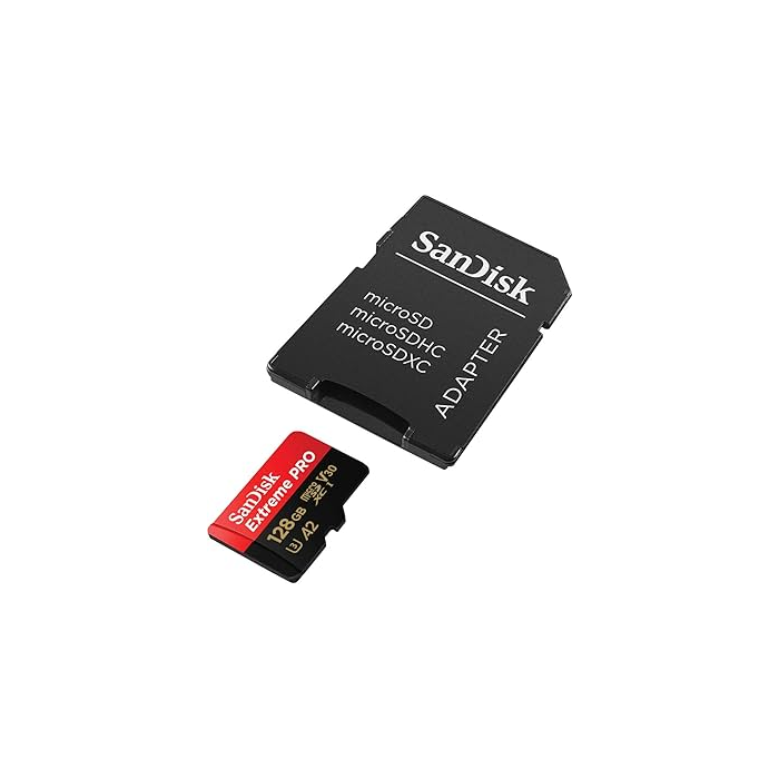 Memorijska kartica Micro SDXC Extreme PRO SanDisk 128 GB + SD adapter (brzina čitanja: do 200 MB/s, brzina pisanja: do 90 MB/s, A2, C10, V30, UHS-I, U3)-1