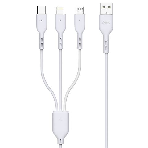 Kabel MS CABLE USB-A 2.0 -> 3 U 1 (vrsta kabla usb, konektori usb am, usb cm, usb micro bm, lightning m, duljina 1m, boja bijeli)-0