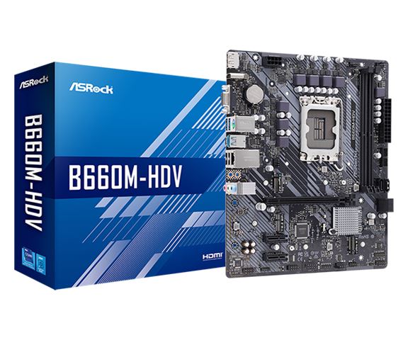 MBO ASROCK B660M-HDV (lga1700, intel b660, ddr4, 64 gb, takt 2133 - 3200 mhz, pcie 4.0 x16 1, sata3 4, 8-kanalni audio, d-sub 1, dp 1, hdmi 1, rj45 1, m.2 2, usb 3.2 4)-0