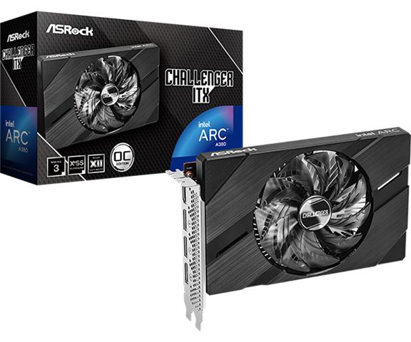 VGA INTEL ARC A380 CHALLENGER ITX (pci-e 4.0 x8, 6144 mb, gddr6, 96-bit, 3x display port, 1x hdmi 2.0, 7680x4320)