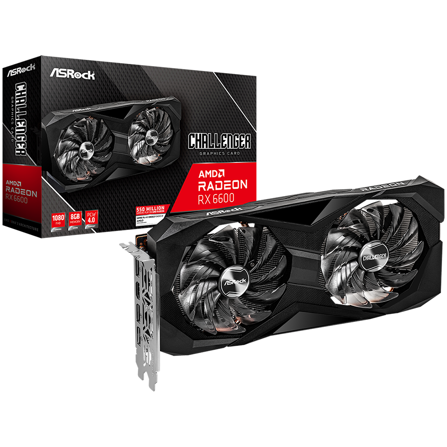 ASRock Radeon RX6600 Challenger D 8GB GDDR6/128-bit, PCIE 4.0, 3×DP/HDMI-2