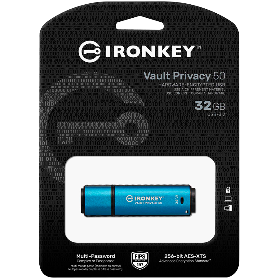 Memorijski USB KINGSTON Vault Privacy 50 32GB (USB 3.2 Gen1, čitanje 250 Mb/s, pisanje 180 Mb/s, plava boja)-3