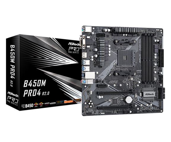 ASROCK Main Board Desktop B450M PRO4 (AM4, 4xDDR4, 1x PCIe 3.0 x16, 1x PCIe 2.0 x16, 1x PCIe 2.0 x1, 4x SATA III, RAID 0,1,10, 1x Ultra M.2 PCIe Gen3 x4, 1x M.2 SATA3, 1x COM Port header, 8x USB 3.0,-0