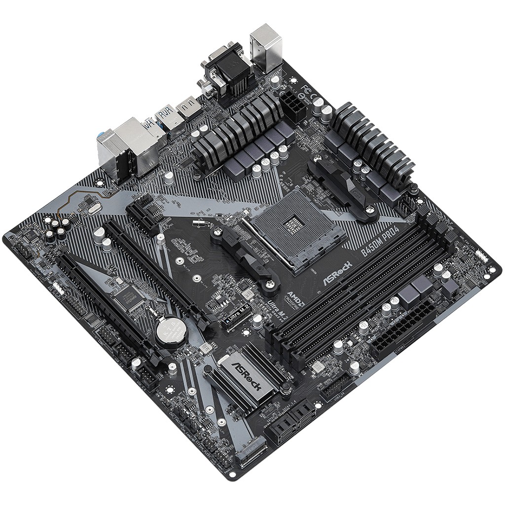 ASROCK Main Board Desktop B450M PRO4 (AM4, 4xDDR4, 1x PCIe 3.0 x16, 1x PCIe 2.0 x16, 1x PCIe 2.0 x1, 4x SATA III, RAID 0,1,10, 1x Ultra M.2 PCIe Gen3 x4, 1x M.2 SATA3, 1x COM Port header, 8x USB 3.0,-6