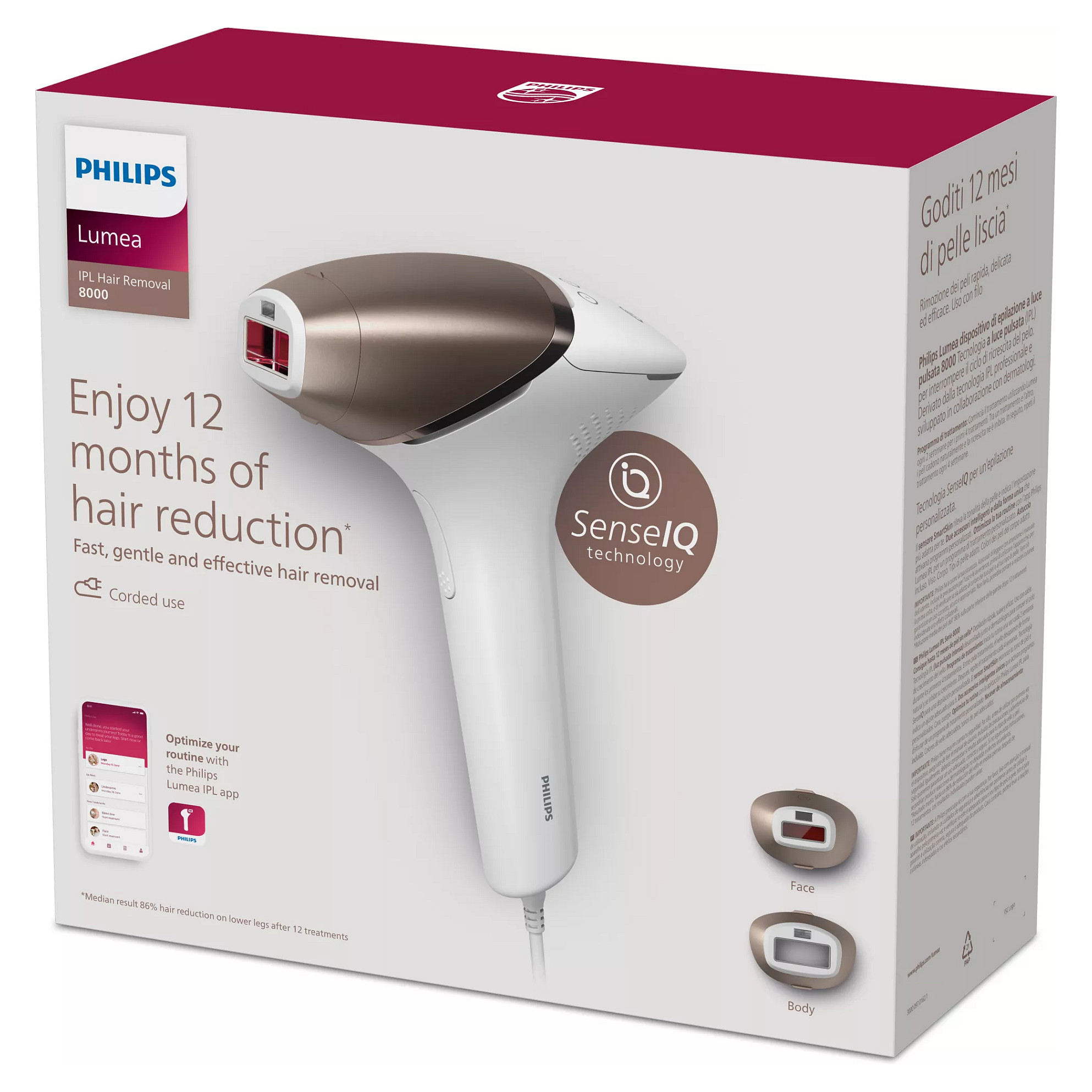 IPL uređaj PHILIPS Lumea BRI945/00 (Intense Pulsed Light, 450.000 bljeskova, nastavci za tijelo, lice i bikini, žičani, bijelo-rozi)-2