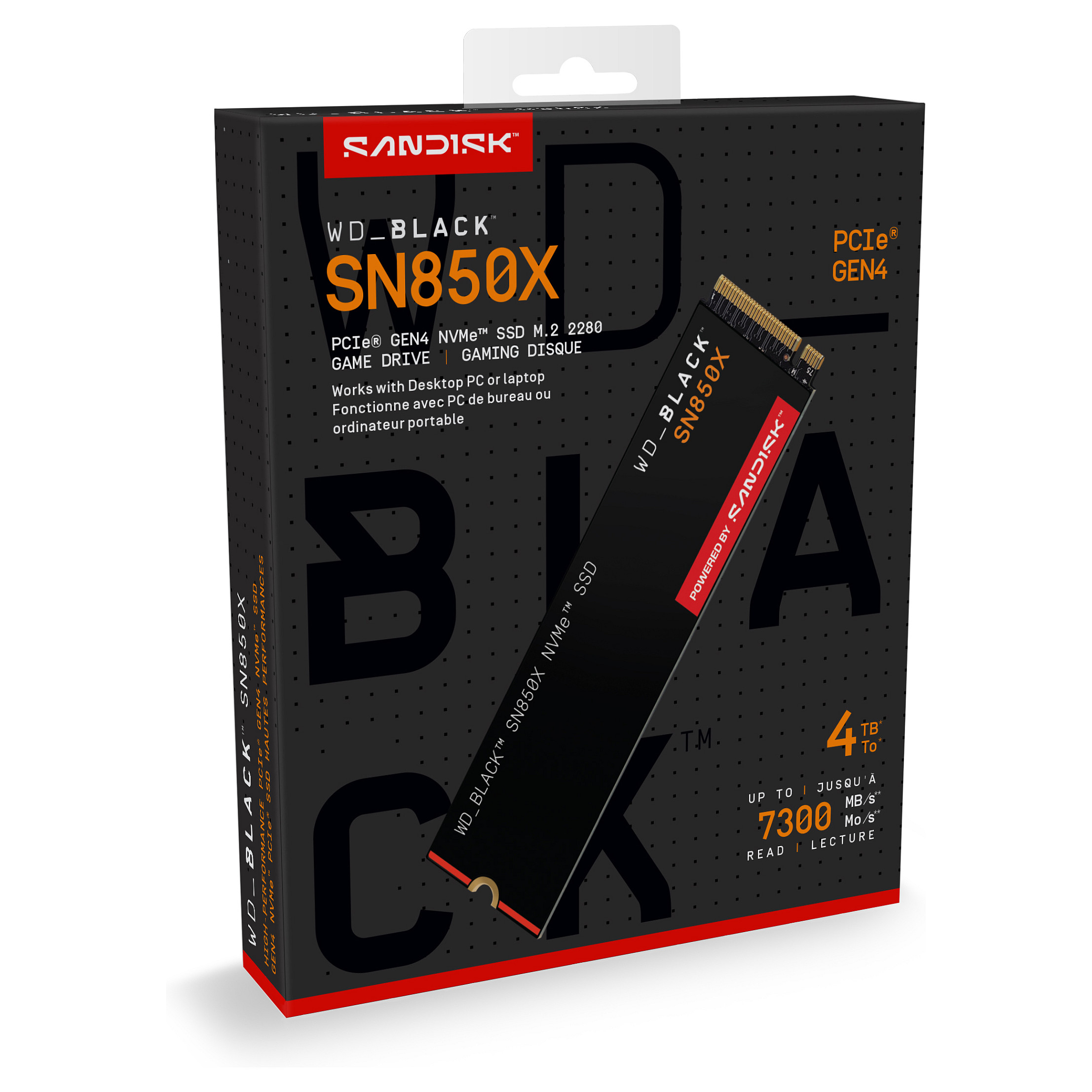 SSD WD crna SN850X 4TB M.2 2280 PCIe Gen4 x4 NVMe, Read/Write: 7300/6600 MBps, IOPS 1200K/1100K, TBW: 2400-18