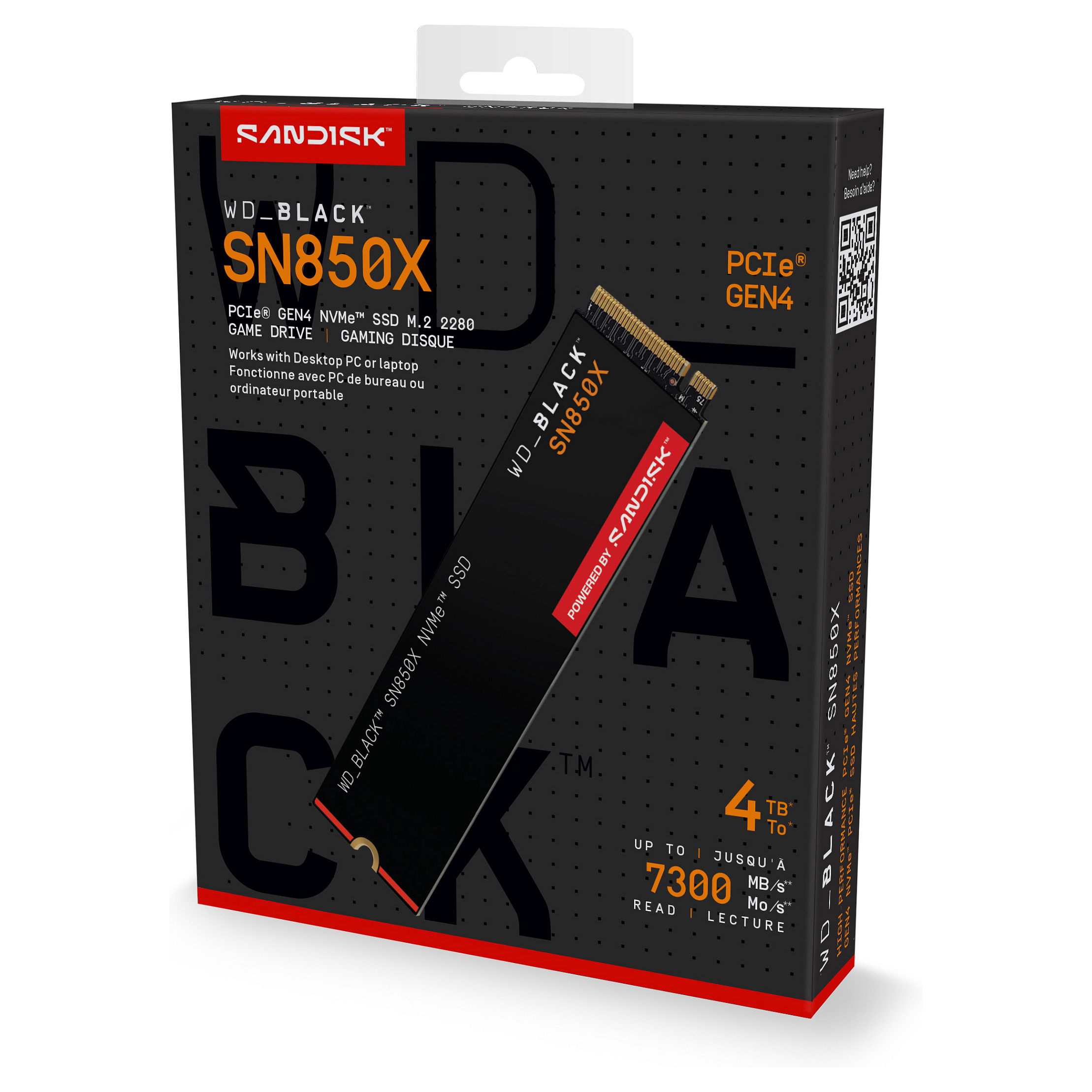 SSD WD crna SN850X 4TB M.2 2280 PCIe Gen4 x4 NVMe, Read/Write: 7300/6600 MBps, IOPS 1200K/1100K, TBW: 2400-19