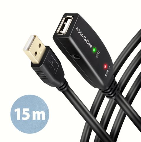 USB kabel AXAGON ADR-215 (USB 2.0, aktivni produžni, 15m, crni)-0