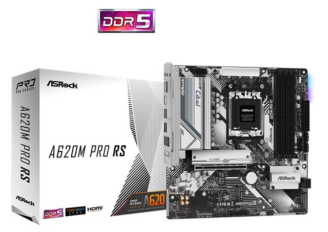 MBO ASROCK A620M PRO RS (am5, amd a620, ddr5, 4 utora, 4800 - 6000 mhz, pcie 4.0 x16, sata3 4, 8-kanalni audio, 1x 10/100/1000 ethernet, display port 1, hdmi 1, usb 3.2 4)-0