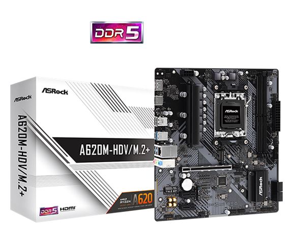 MBO ASROCK A620M-HDV/M.2+ (socket am5, cpu amd ryzen 3/5/7/9, ddr5, max. memorije 64gb, sata3 4, 8-kanalni audio, 1x 10/100/1000 ethernet, display port 1, mATX, usb 3.2 4)-0
