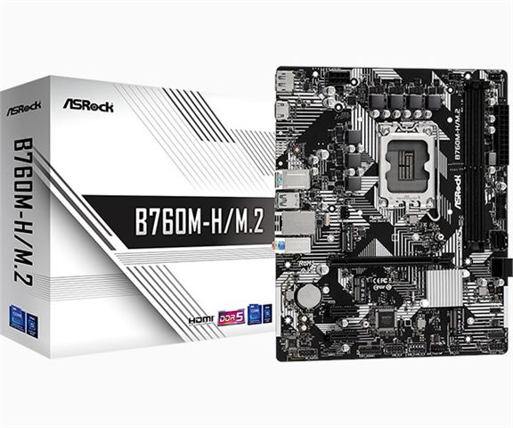 MBO ASROCK B760M-H/M.2 (lga1700, b760, ddr5, 2 utora, 4000 - 7200 mhz, pcie 4.0 x16, sata3 4, raid 0, raid 1, 8-kanalni audio, 1x 10/100/1000 ethernet, display port 1, hdmi 1, matx, usb 3.2 4)-0