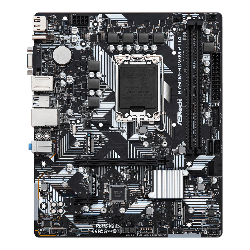 MBO ASROCK B760M-HDV/M.2 D4 (LGA1700, B760, DDR4, 2 utora, 2133 - 5333 MHz, PCIe 4.0 x16, SATA3 4)-5