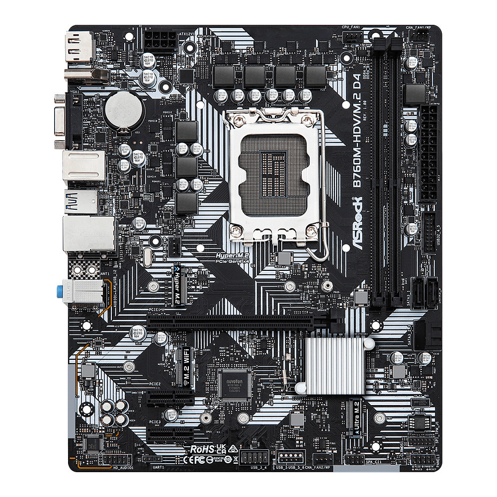MBO ASROCK B760M-HDV/M.2 D4 (LGA1700, B760, DDR4, 2 utora, 2133 - 5333 MHz, PCIe 4.0 x16, SATA3 4)-6