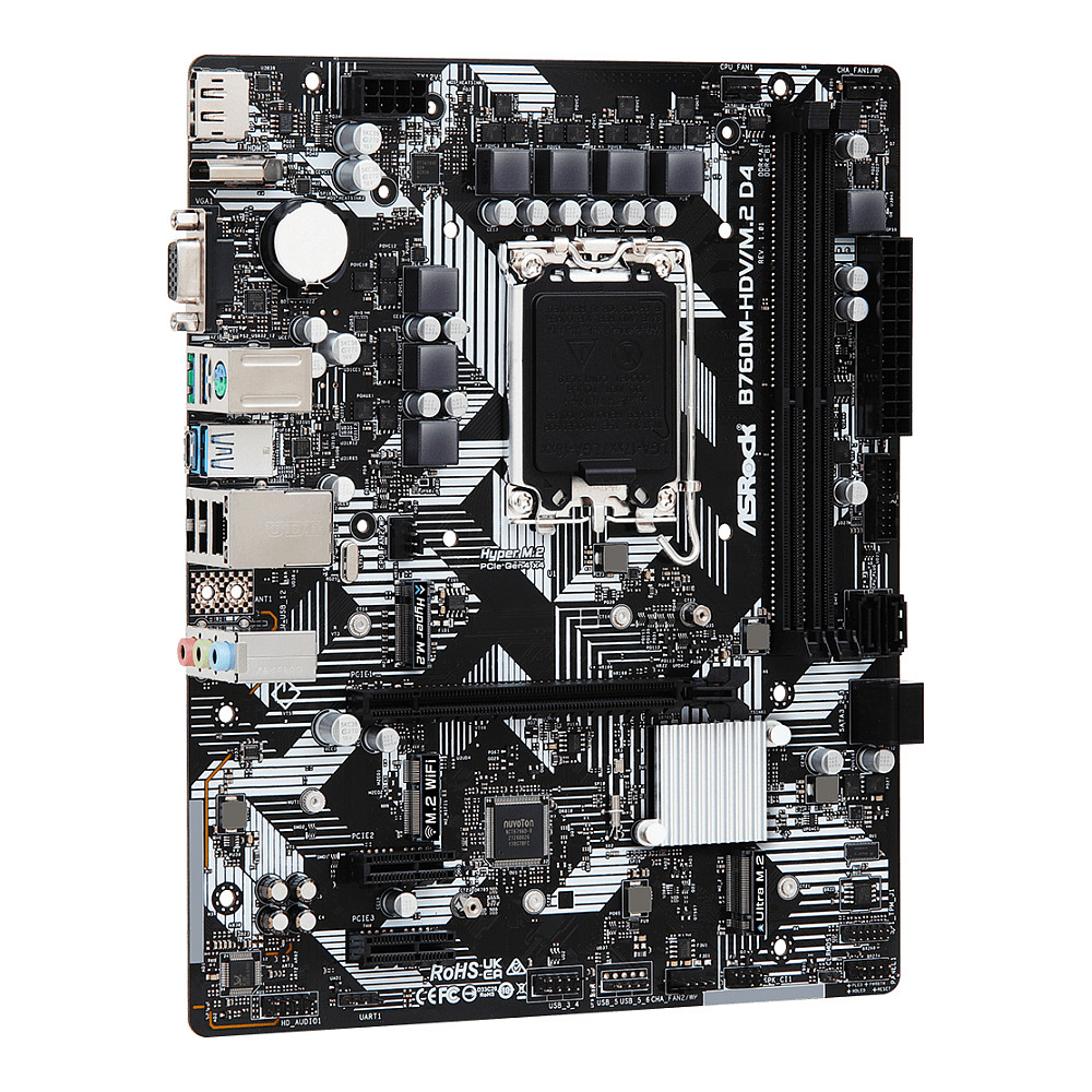 MBO ASROCK B760M-HDV/M.2 D4 (LGA1700, B760, DDR4, 2 utora, 2133 - 5333 MHz, PCIe 4.0 x16, SATA3 4)-8