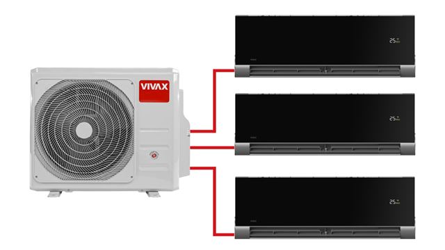 Multi split klima uređaj VIVAX V 6kW (ACP-21COFM60AEVI + 3x ACP-09CH25AEVI, hlađenje 6.16 kW, Wi-Fi ready, siva boja)